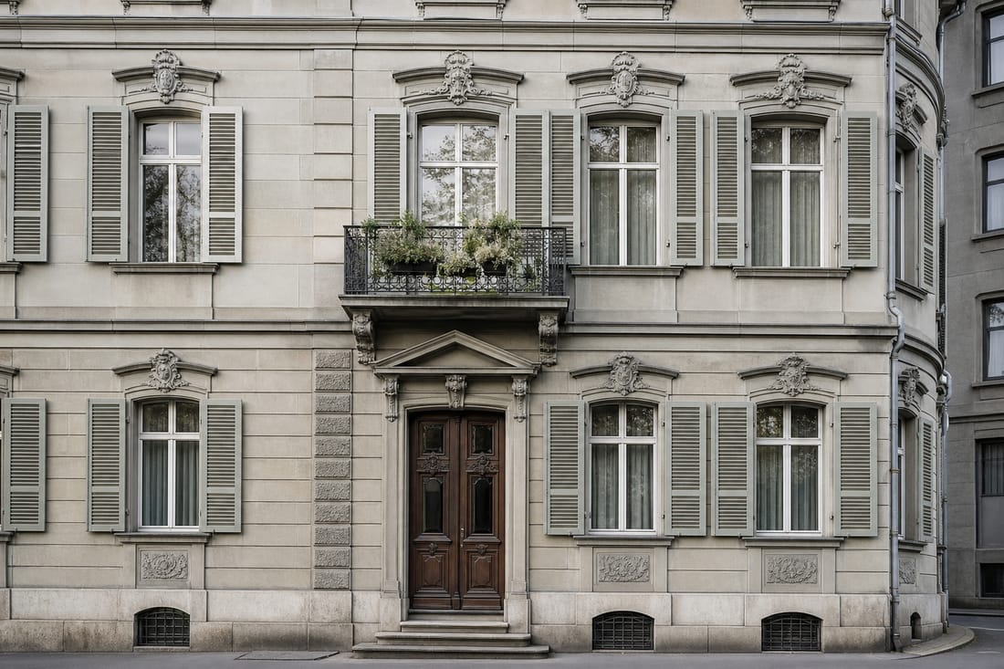 Exemple : façade en pierre d'un immeuble patrimonial suisse
